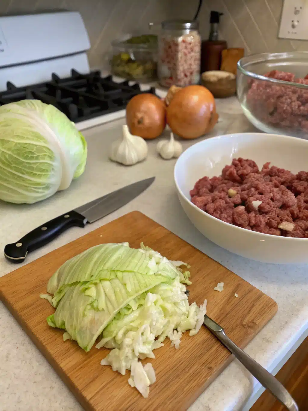 ground beef cabbage recipe prep