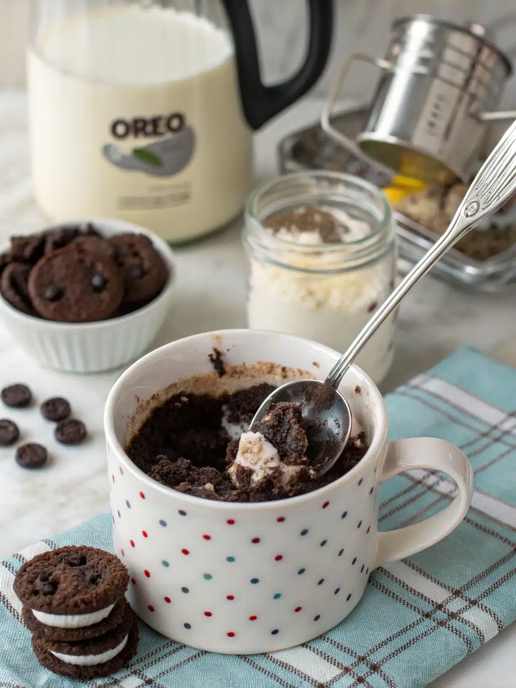 oreo mug cake recipe prep