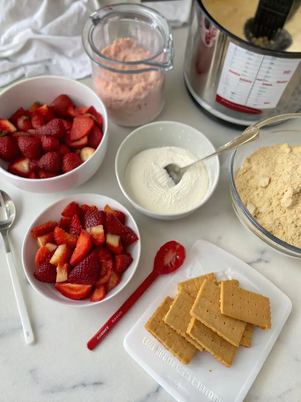 strawberry cheesecake cake recipe prep